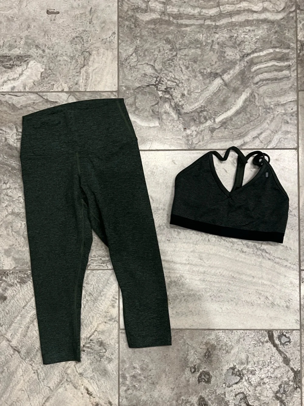 NOBULL Matching Set Forest Gre Textured Active Leggings & Strappy Sports Bra Set